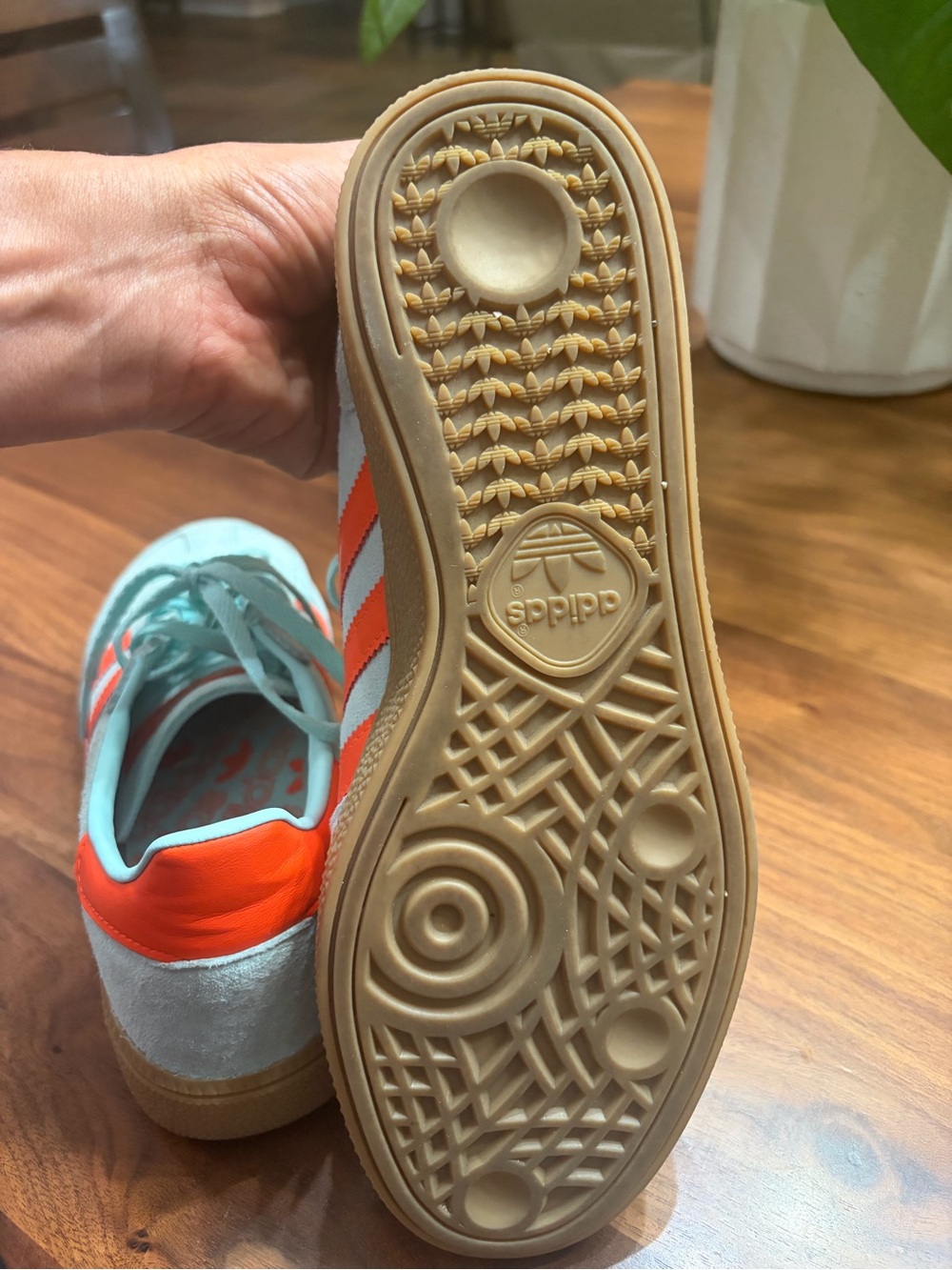 adidas womens Spezial Suede Sneaker in Light Gray with Bright Orange Stripes - Picture 5 of 6